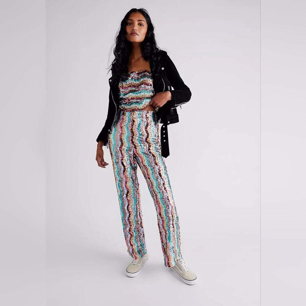 Free People Multicolor Sequined Striped Pants